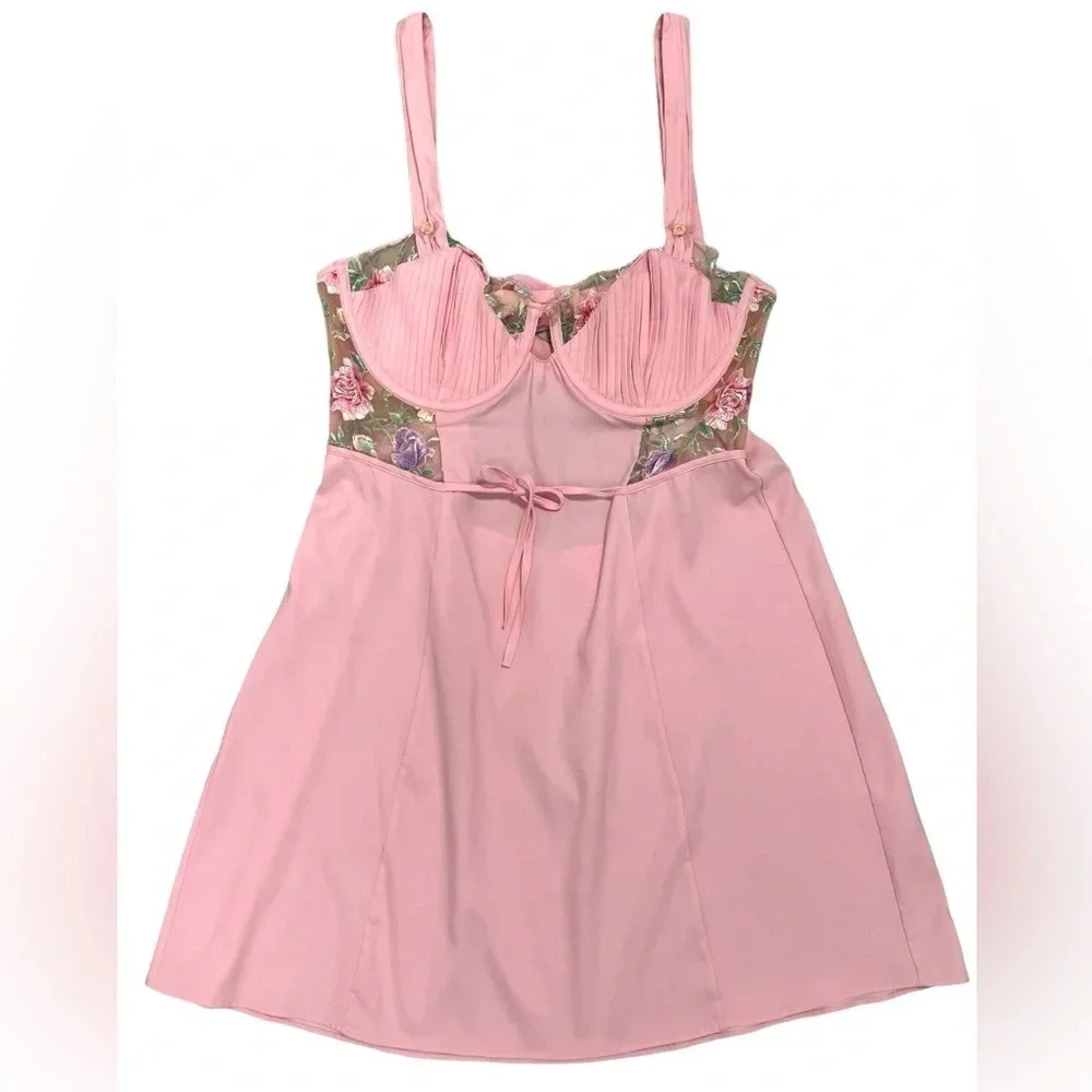 For Love And Lemons Pastel Rose Dress Slip Romantic Pink Mini women's Size XL - Picture 7 of 14